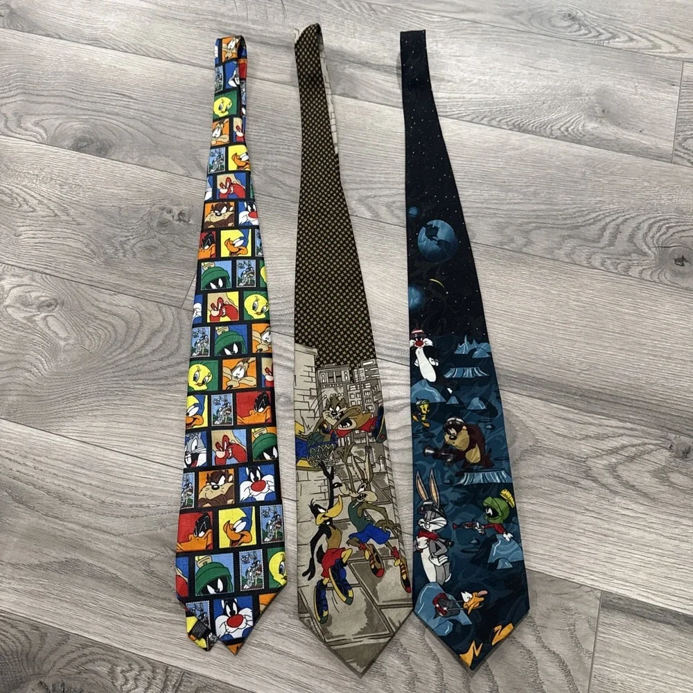 Looney Tunes Men's Neck Ties 1990s‎ Warner Brothers Lot Of 3 Tweety, Bugs Etc